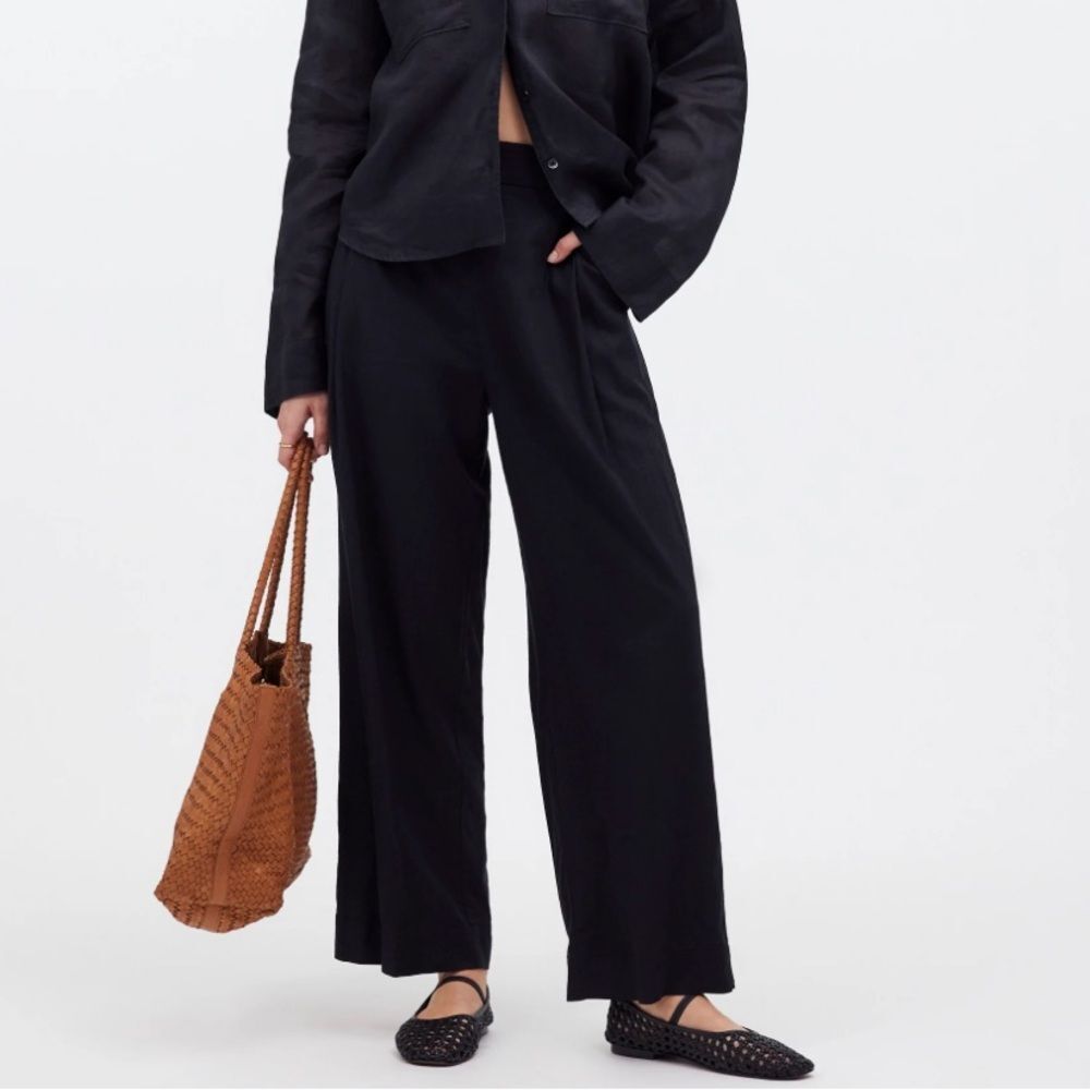 Madewell Pull On Straight Crop Pants Linen Womens Petite 4 Black